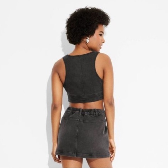 Wild Fable Denim Crop Top NWT Gray / Black 🩶🖤 Size M - Picture 2 of 5